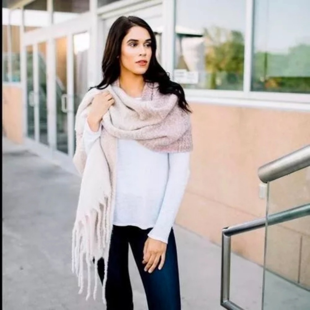 Mer Sea Oversized Ombre Blanket Scarf Wrap Shawl Beige Taupe
